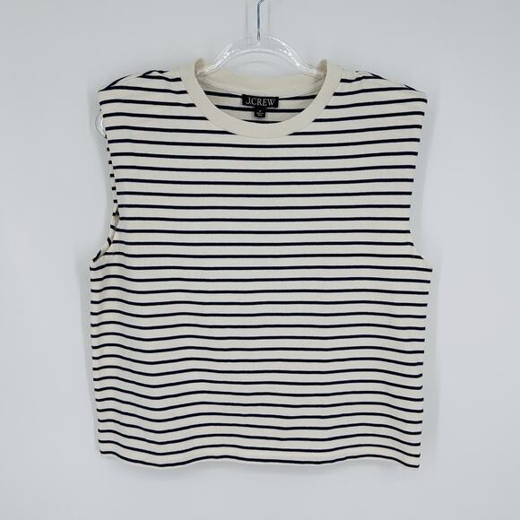 J. Crew Structured Muscle T-shirt Womens Size M Stripe Mariner Cotton Cream Navy - Picture 3 of 9
